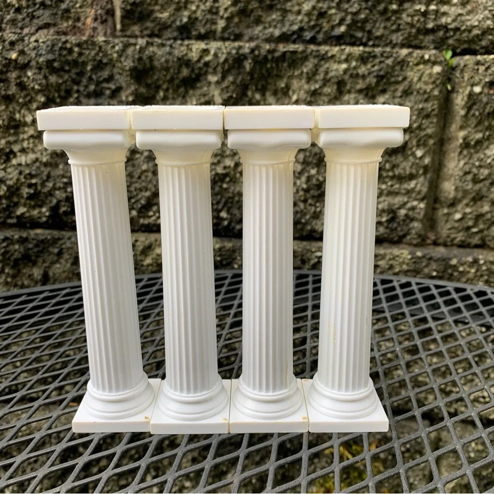 Vintage Set/4 Wilton Plastic White Columns Pillars Cake Decorations Toppers 5”